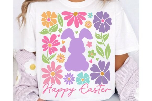 Happy Easter Bunny SVG, Boho Floral PNG