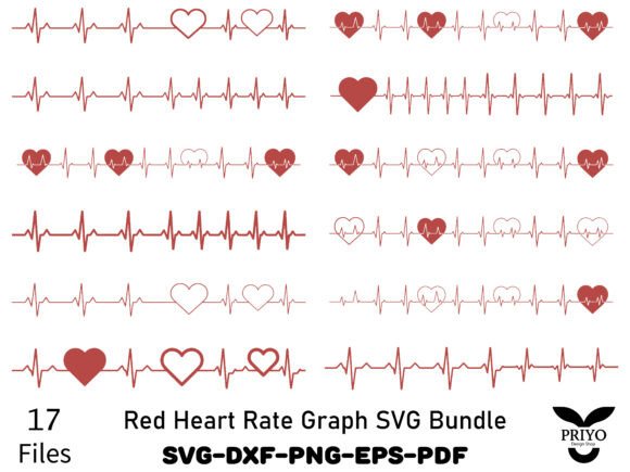 Red Heart Rate Graph SVG Bundle, Hearts