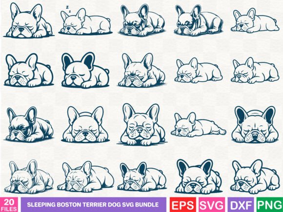 Sleeping Boston Terrier Dog Svg Bundle